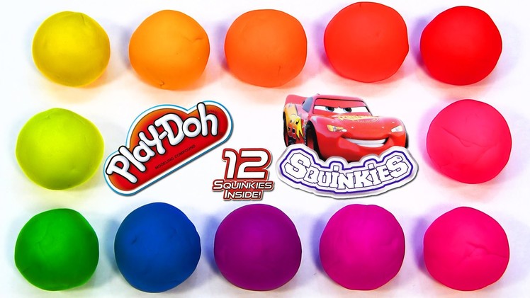 12 Play-Doh Rainbow Surprise Eggs with Disney Cars 2 Squinkies Series 2 Lightning McQueen