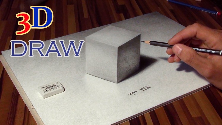 Drawing of a CUBE in 3D ! optical illusion (anamorphic)