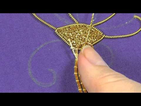 Goldwork embroidery tutorial. Part 4 - couching gold threads.