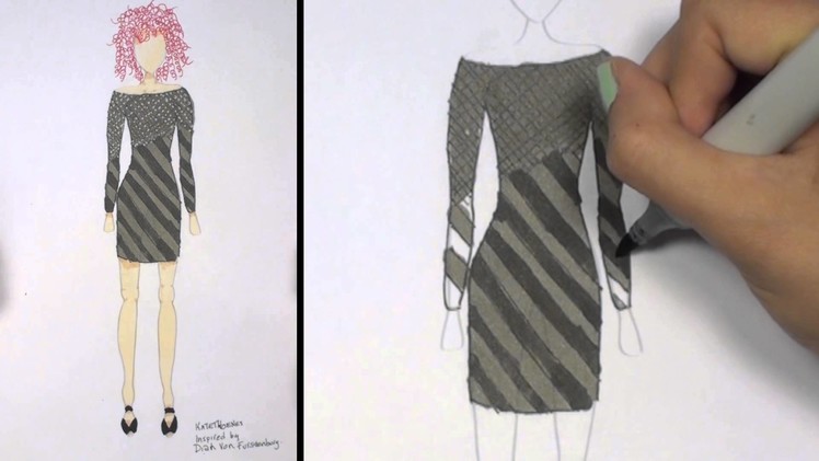 How to Draw Clothes for Beginners Fashion Designing: Black and Grey Mini-Dress | KT