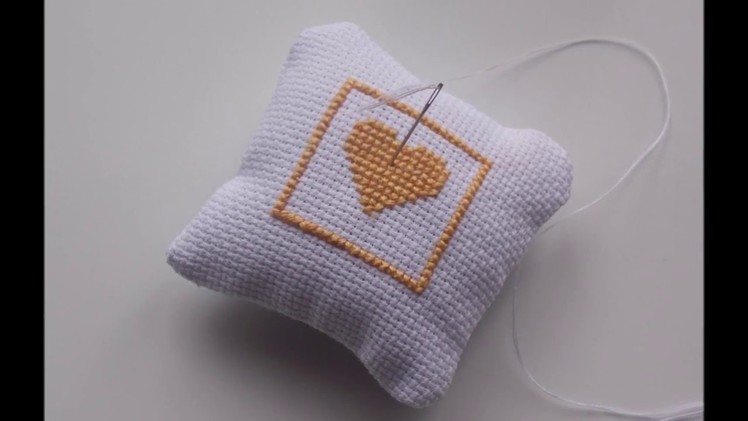 How to make Cross Stitch Heart Needle.Pin Cushion