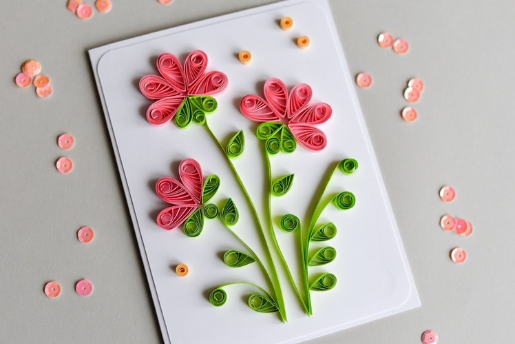 How to Make - Greeting Card Quilling Flowers - Step by Step | Kartka Okolicznościowa