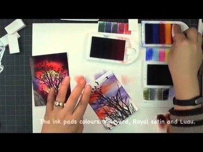 Local King Rubber Stamp Tutorial #33 Sponging background, red sky, vibrant sunset card