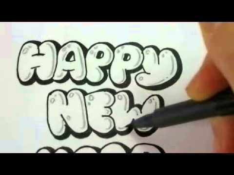 Make New Year Cards Draw Bubble Letters
