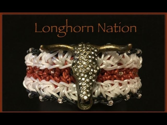 Rainbow Loom Band Longhorn Nation Bracelet Tutorial.How To