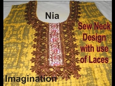 Sew latest designer Neck design with use of laces