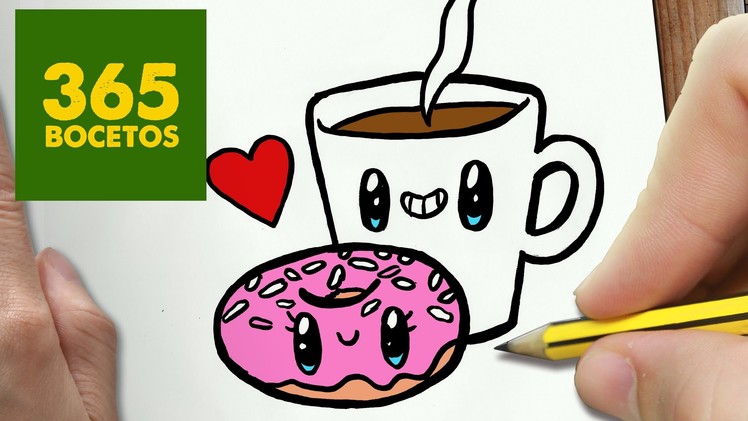 COMO DIBUJAR CAFE Y DONUT KAWAII PASO A PASO - Dibujos kawaii faciles - draw a COFFEE AND DONUT