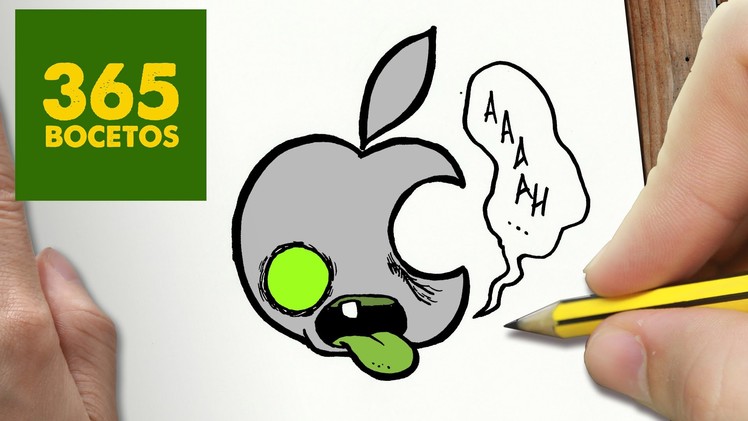 COMO DIBUJAR LOGO APPLE ZOMBIE KAWAII PASO A PASO - Dibujos kawaii faciles - draw apple zombie