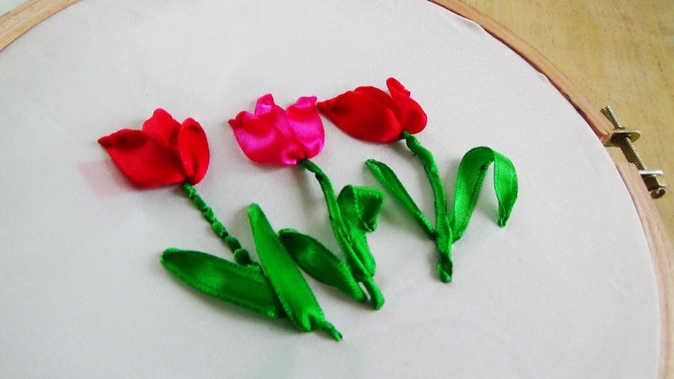 Hand Embroidery: Tulip ribbon embroidery