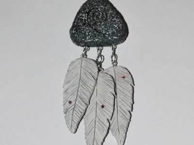 Rear View Mirror Charm - Lava Rock and Feathers