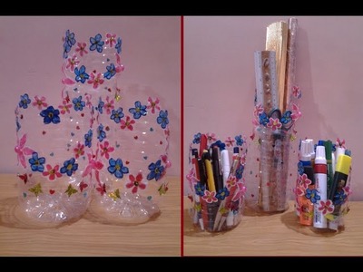 Best Out Of Waste Plastic Bottle converted to Floral Table Organiser