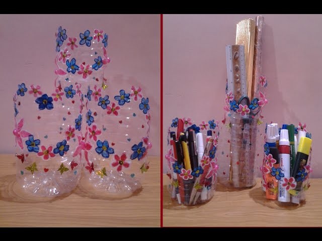 Best Out Of Waste Plastic Bottle converted to Floral Table Organiser