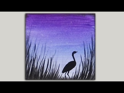 Mini Acrylic Painting - Crane Silhouette