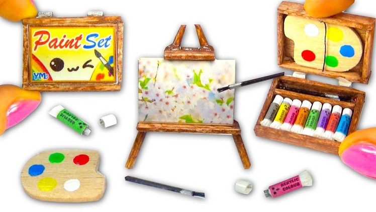 Miniature DIY Paint Set (paintings, easel, palette, acrylic colors) - Art Supplies - YolandaMeow♡