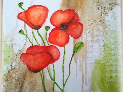 Mixed Media Canvas Mohnblume, Poppy Flower mit Gelatos
