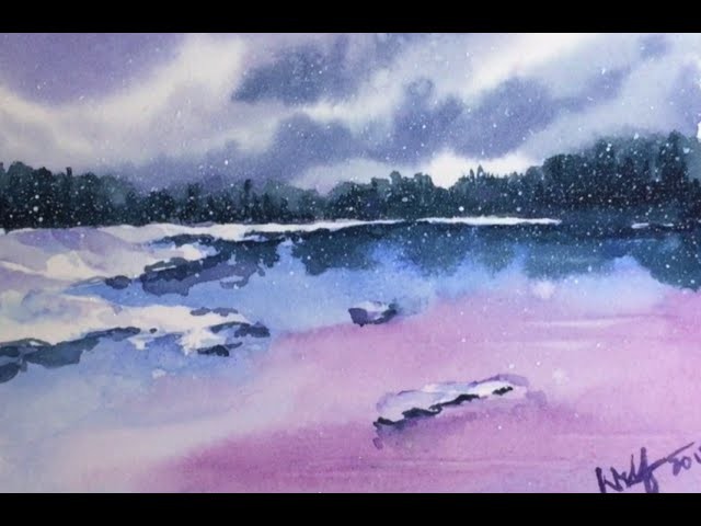 Simple Watercolor Winter Scene Demonstration