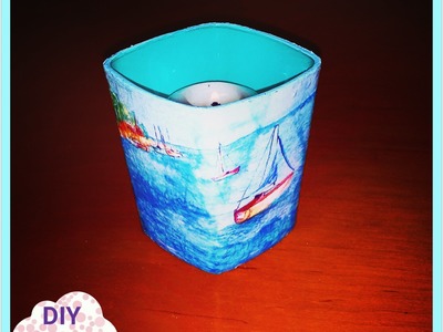 Decoupage glass candle holder sea ideas DIY craft decorations tutorial. URADI SAM Dekupaž