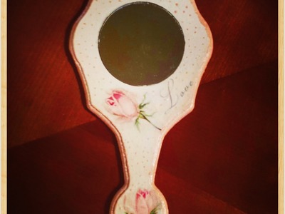 Decoupage hand mirror with roses napkin ideas DIY craft decorations tutorial. URADI SAM Dekupaž