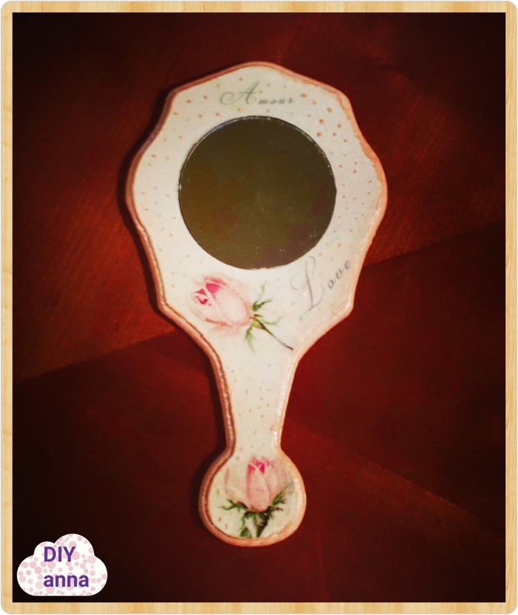 Decoupage hand mirror with roses napkin ideas DIY craft decorations tutorial. URADI SAM Dekupaž