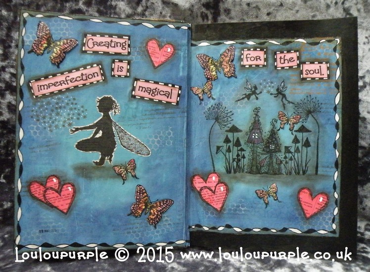 My first journal page using distress paints, pitt pens and uni-ball signo white pen. Lavinia Stamps.