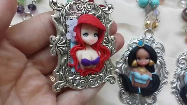 Necklaces in fimo, polymer clay, disney