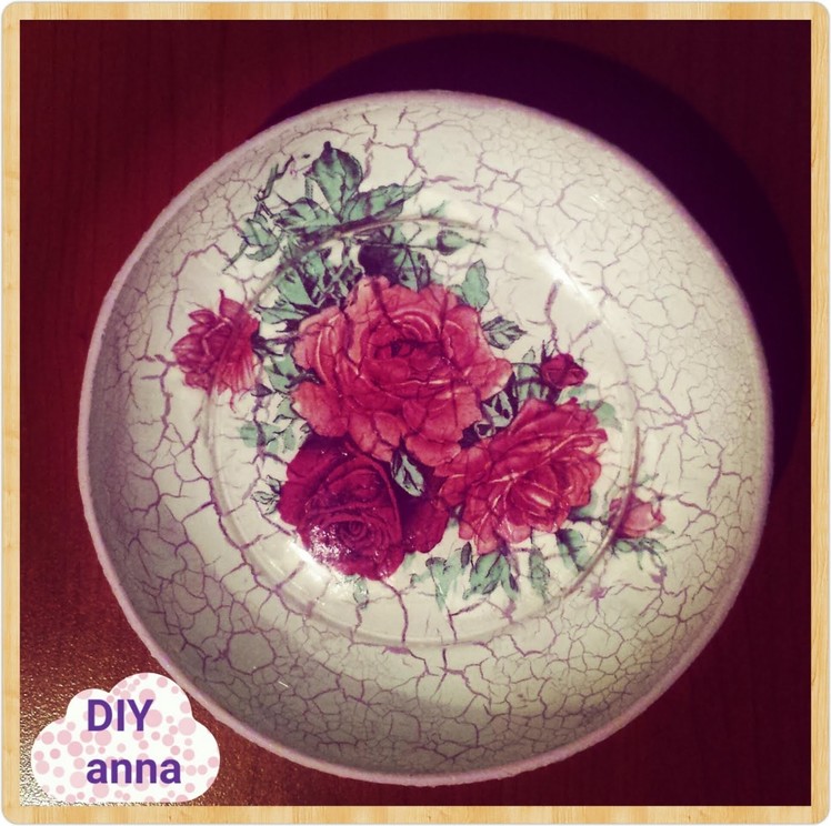 Reverse crackle decoupage on plate roses decorations DIY ideas craft tutorial. URADI SAM Dekupaž