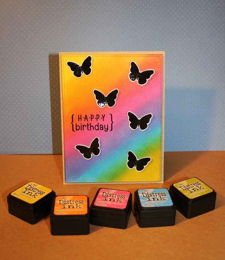 Birthday card with blended distress ink background