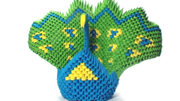 3D origami green peacock (remake)