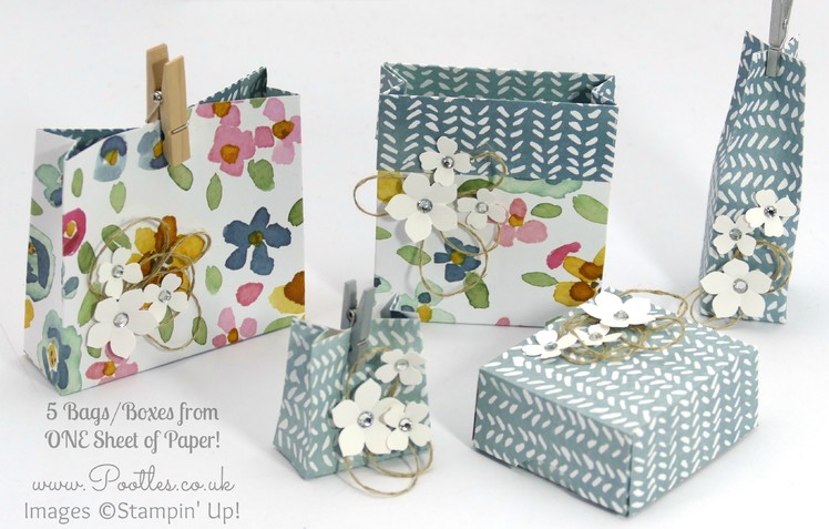 5 Bags Boxes from 1 Sheet of Stampin' Up! DSP