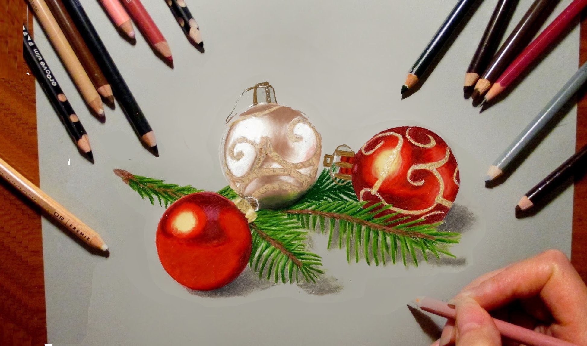 Colored,Pencil,Drawing,★,Christmas,Tree,Decorations,My,drawing,tutorials:,....