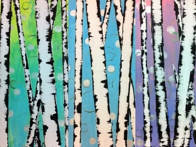 Easy Birch Tree Acrylic Painting Tutorial for Beginners | Paint Trees Using a Credit Card and Tape