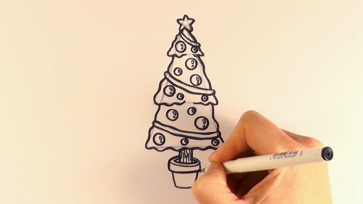 How to Draw a Cartoon Christmas Tree and Decorations
