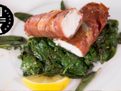 Prosciutto wrapped Cod with Lemon Spinach
