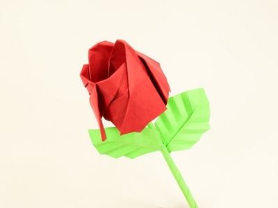 Rose Origami with Stem and Leafs