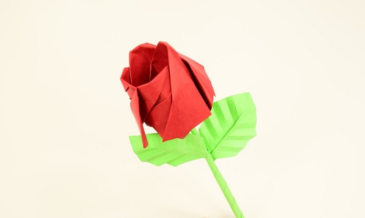 Rose Origami with Stem and Leafs