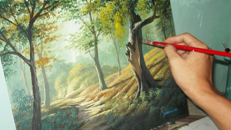 Acrylic Landscape Painting Lesson - Forest Trees by JMLisondra