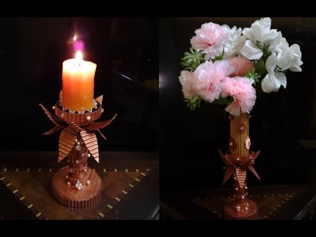 Best Out Of Waste Corrugated Cardboard transformed to Wonderful Candle or Diya Stand and Flower Vase