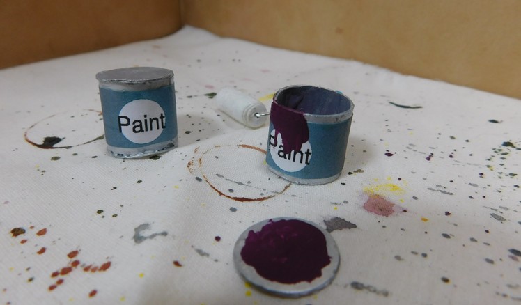 Dollhouse Miniature Paint Cans & Drop Cloth