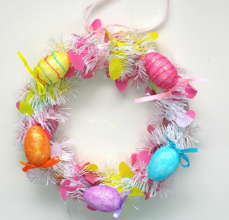 Easy to make Easter Egg Wreath (Dollar Store projects)
