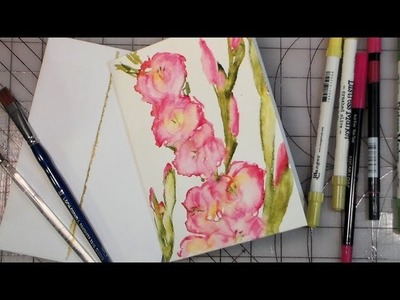 Fast gladiolus painting using watercolor markers