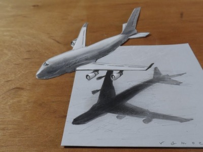 How I Draw a 3D Airplane, Boeing 747 Flight Illusion