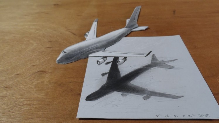 How I Draw a 3D Airplane, Boeing 747 Flight Illusion