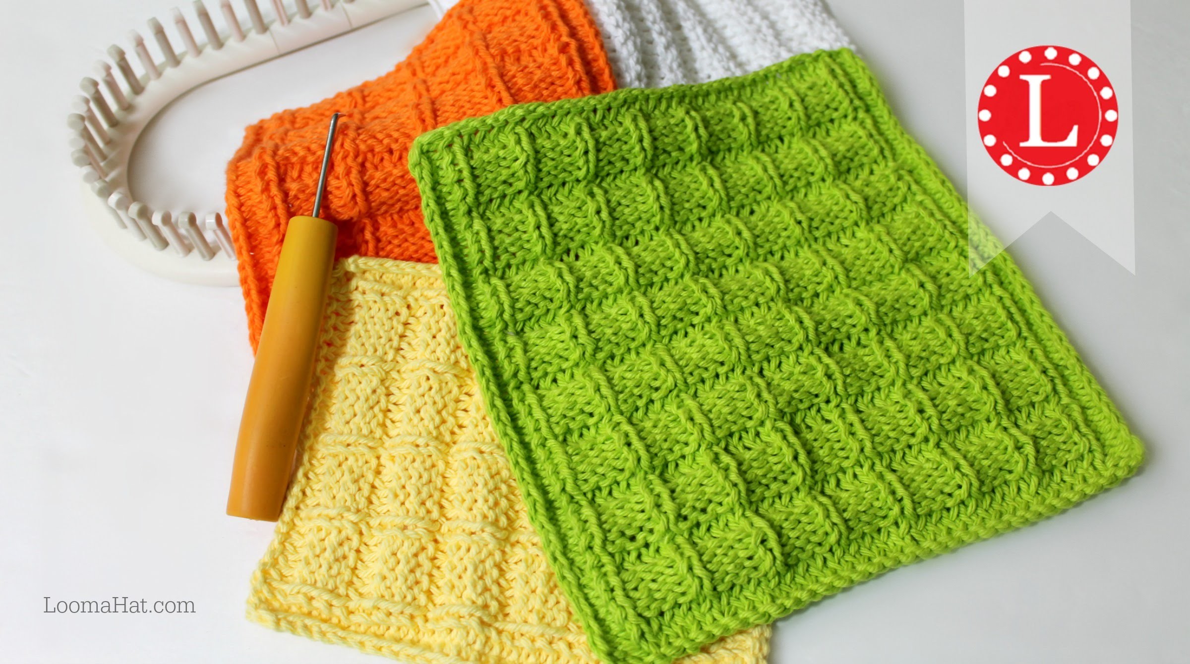 LOOM KNITTING Waffle Stitch Washcloth. Dishcloth Project Pattern