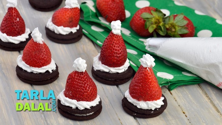Oreo Cookie Santa. Christmas Recipe. Very Quick Kids Dessert by Tarla Dalal