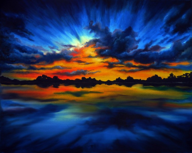 Painting sky in oil with Svetlana Kanyo."Sunset in Blue"
