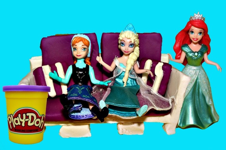 Play Doh Doll COUCH Tutorial Elsa, Little Mermaid Ariel & Frozen Princess Anna Sofa DisneyCarToys