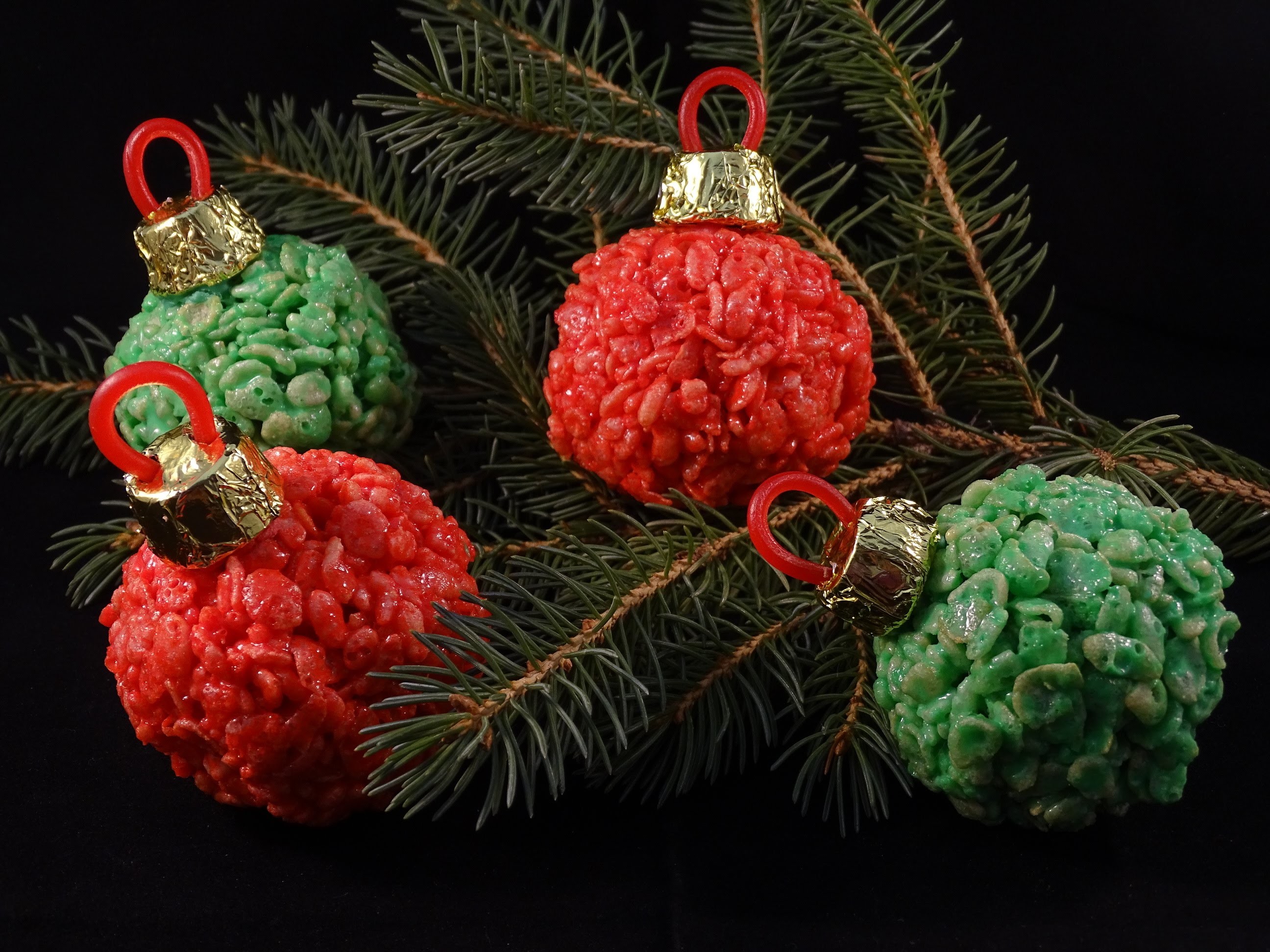 These ornaments start off as a basic Rice Krispie recipe :) Chocolate chip ...