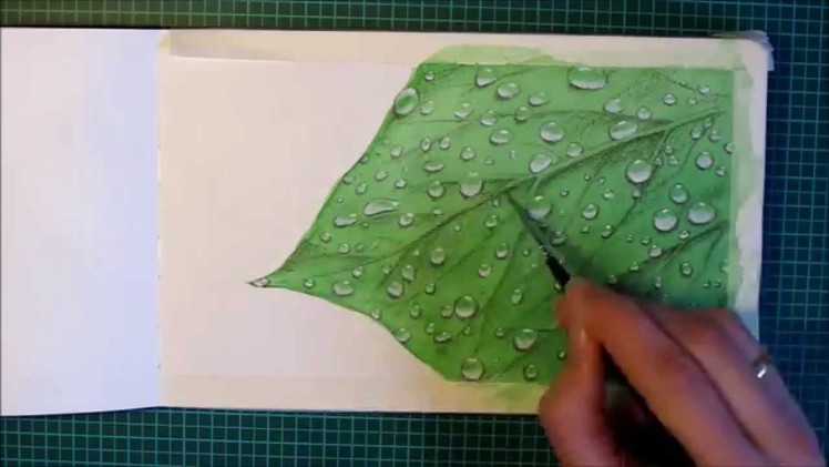 Watercolor Painting Time Lapse  - Waterdrops on a Leaf
