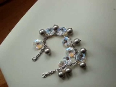 Swarovski cluster style platinum pearl and octagon crystal bracelet
