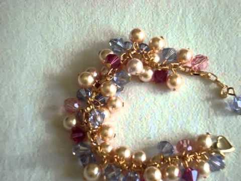 Swarovski crystal provence lavender and peach pearl bracelet